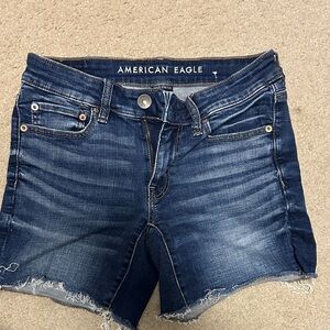 American Eagle Outfitters Dark Blue Distressed Denim Cutoff Shorts